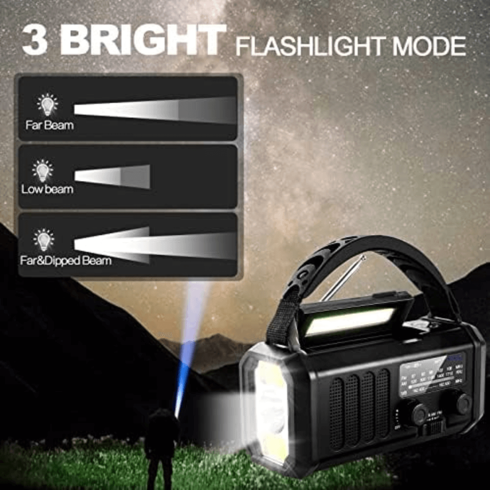 10,000mAh Emergency Radio – Solar, Hand Crank & Power Bank in One