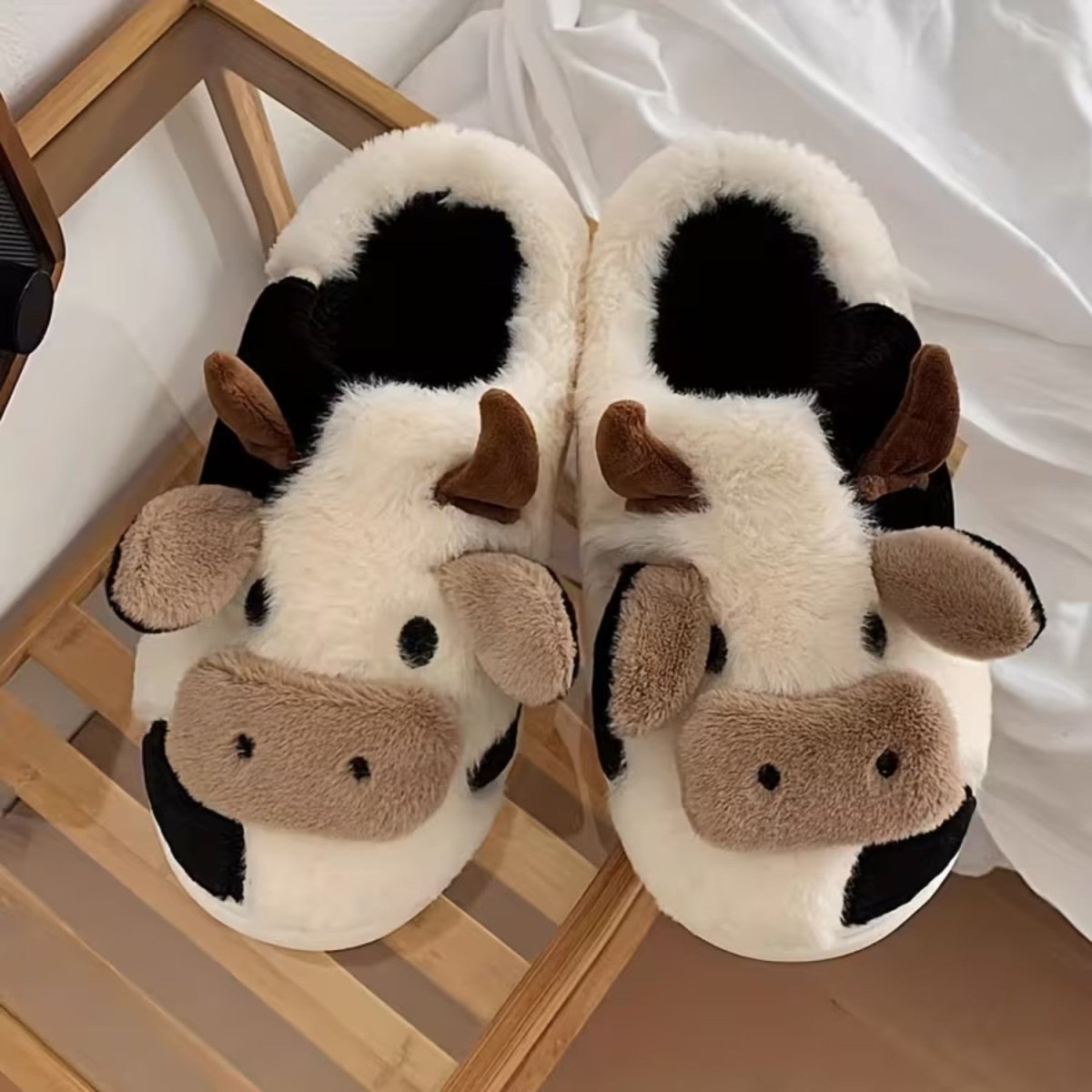 Cute Cow Plush Slippers for Women