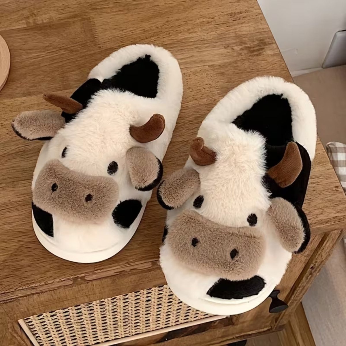 Cute Cow Plush Slippers for Women