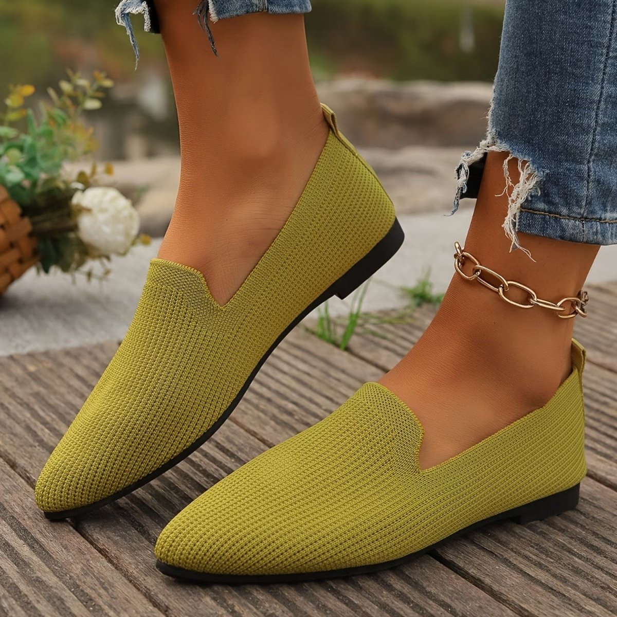 Lightweight Knit Slip On Flats