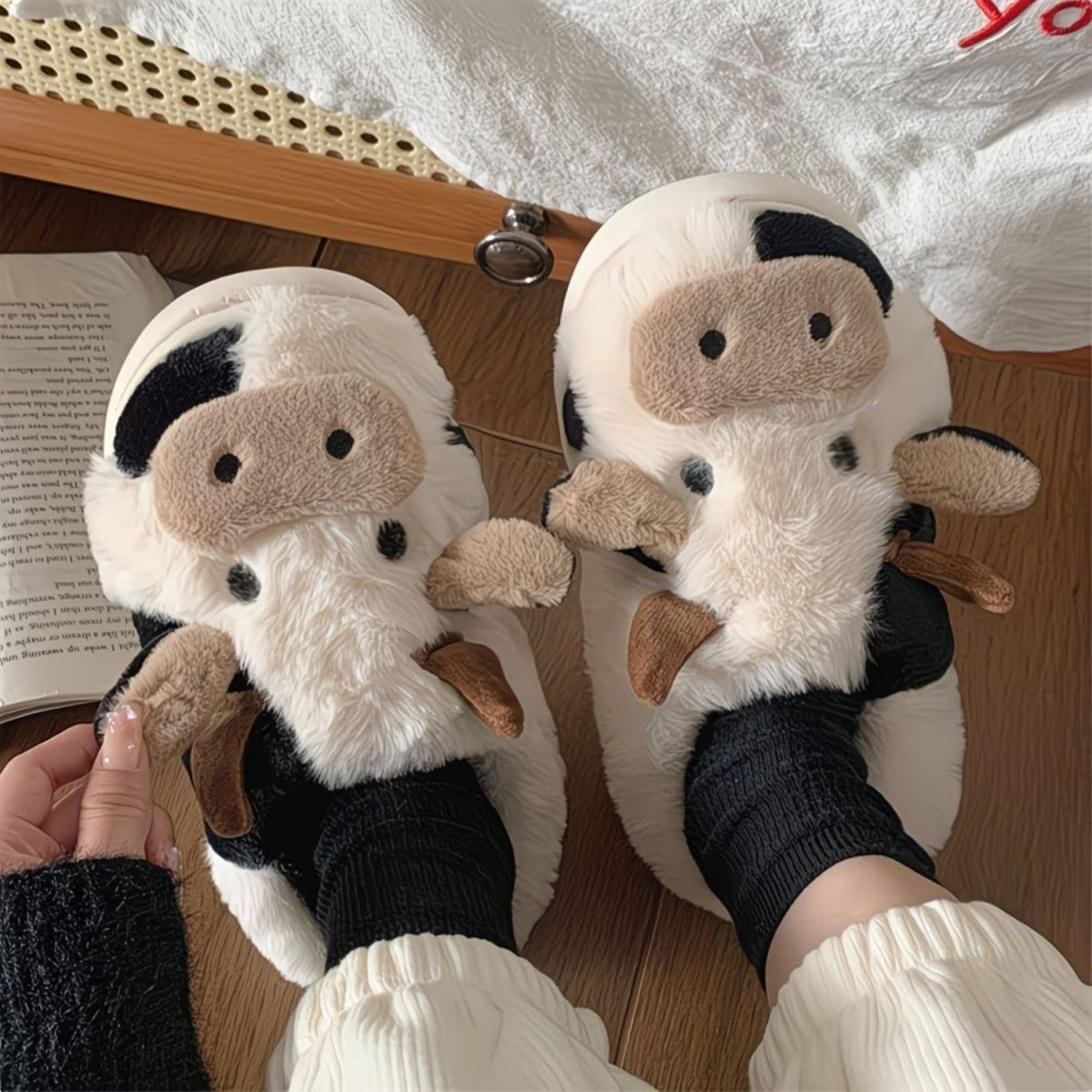 Cute Cow Plush Slippers for Women
