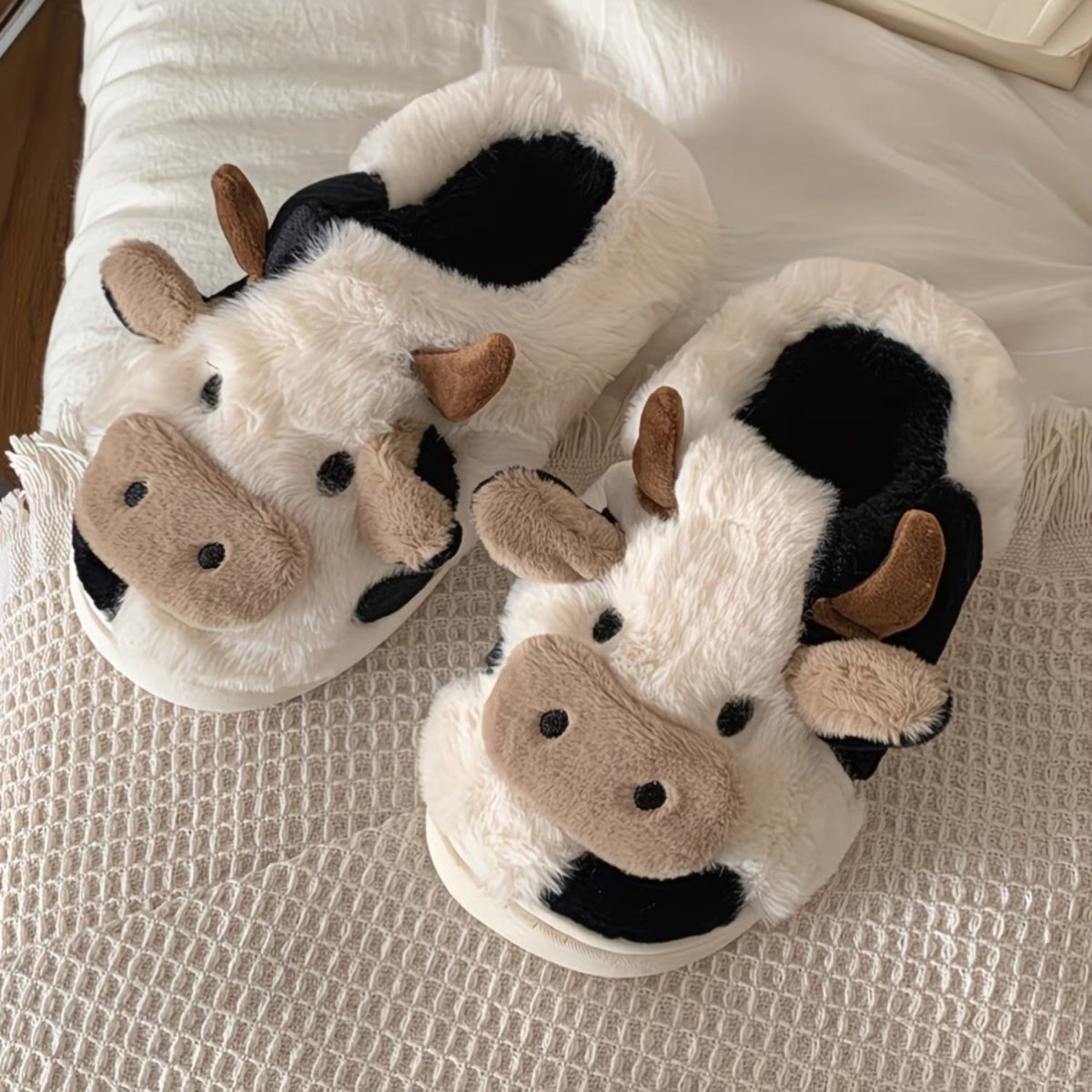 Cute Cow Plush Slippers for Women