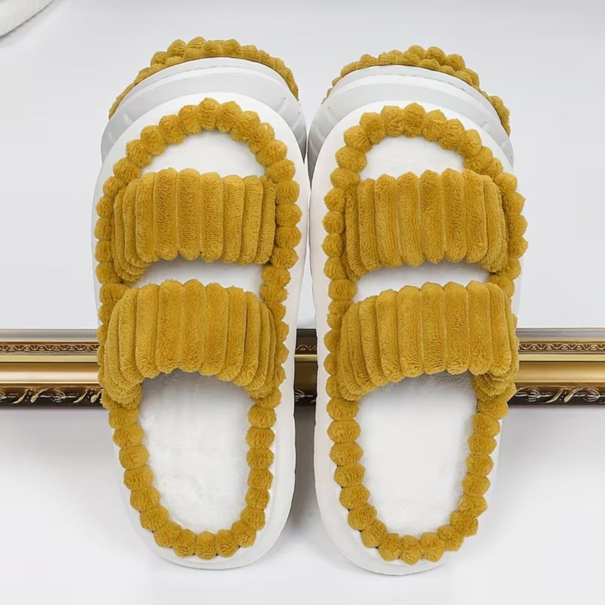 Double Straps Plush Slippers for Women