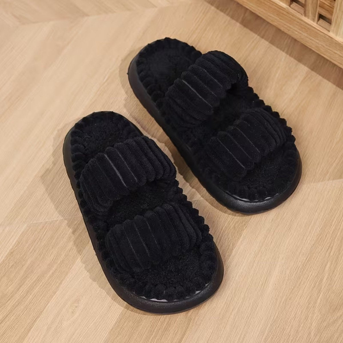 Double Straps Plush Slippers for Women
