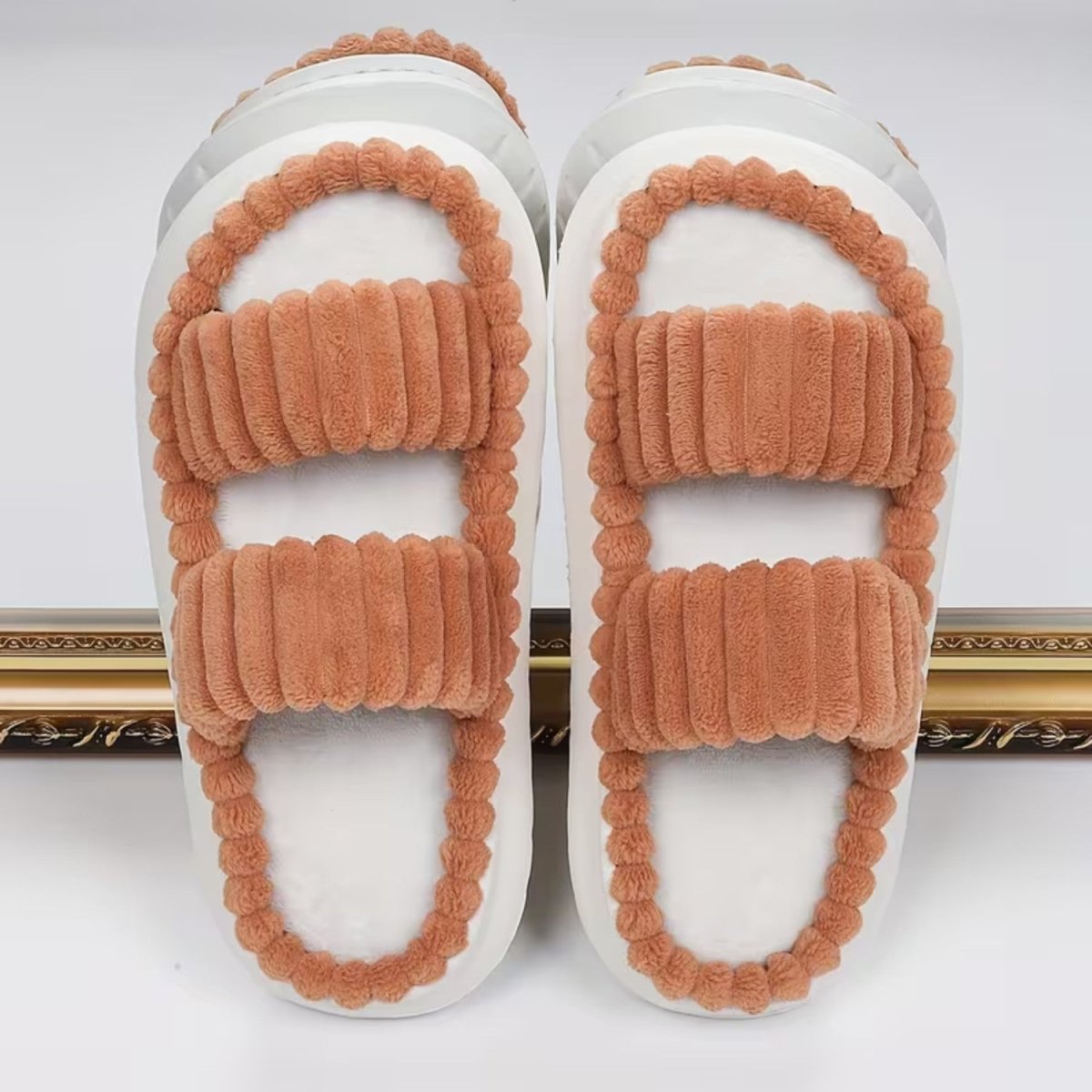 Double Straps Plush Slippers for Women