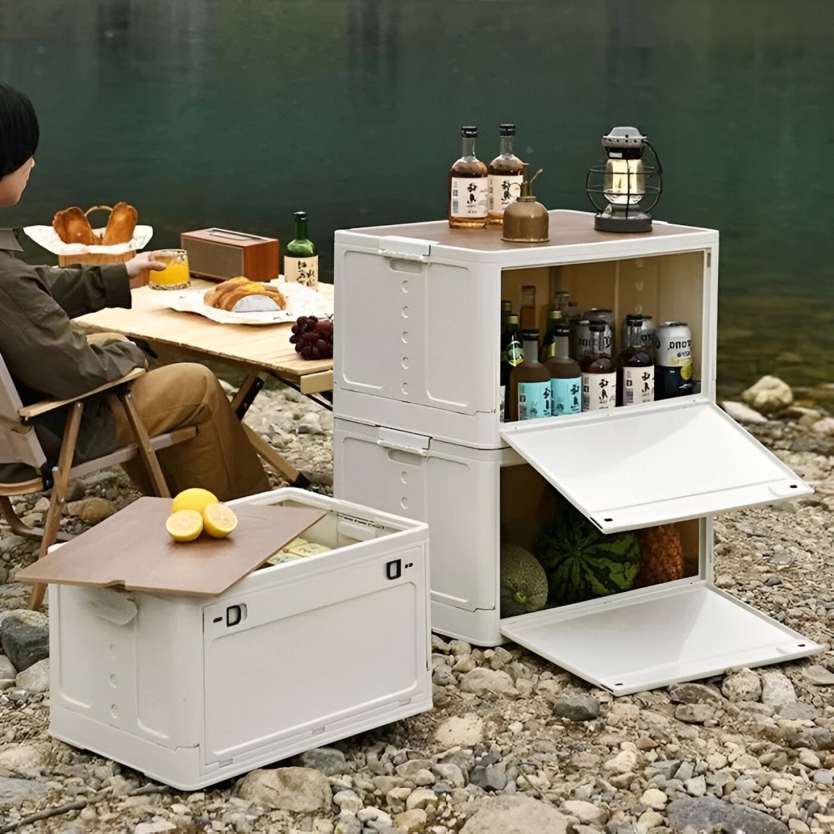 Foldable Outdoor Storage Box with Cutting Board Lid – Lightweight, Durable & Space-Saving