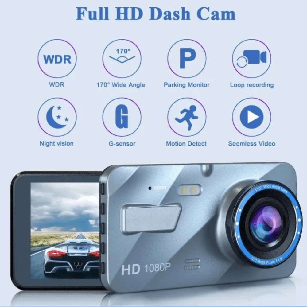 Front & Rear Dash Cam with Night Vision – 1080P HD Recording