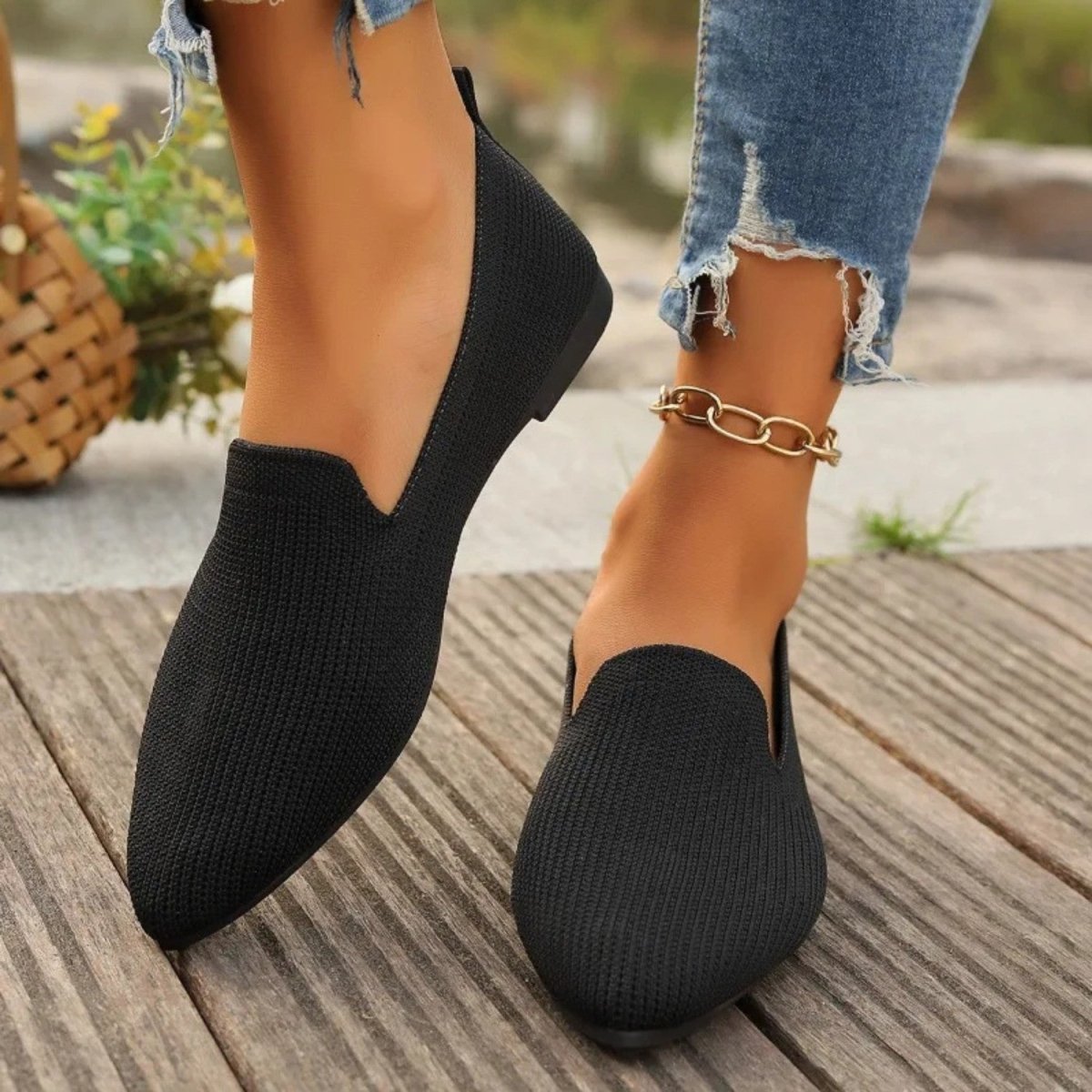 Lightweight Knit Slip On Flats