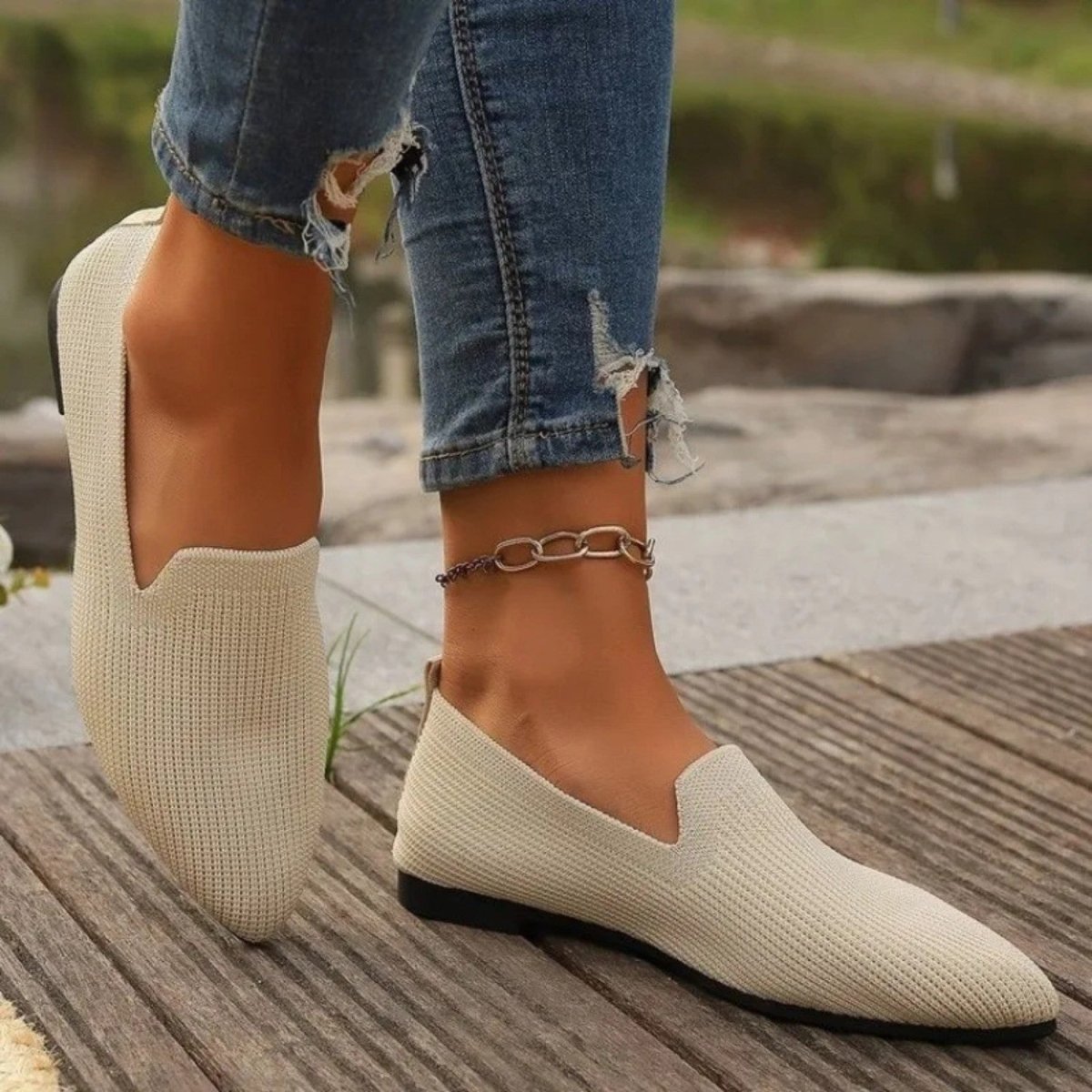 Lightweight Knit Slip On Flats